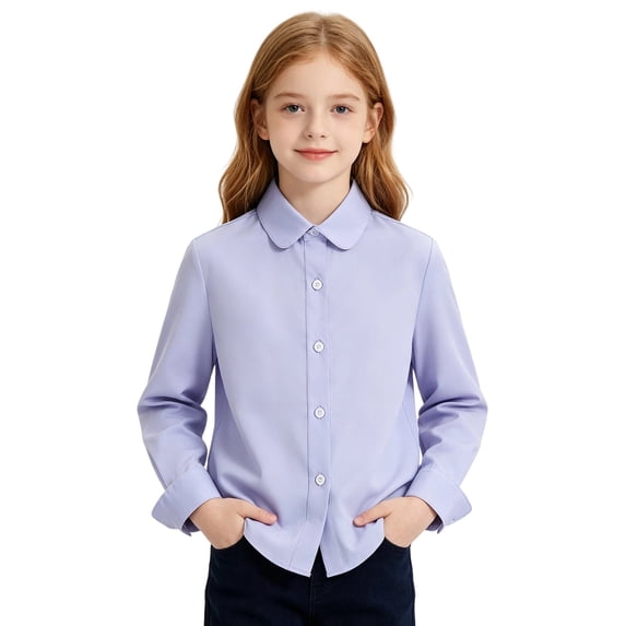 lnmuld Girls Solid Color Peter Pan Collar Long-Sleeve School Blouse Color:Purple,Size:15-16 Years