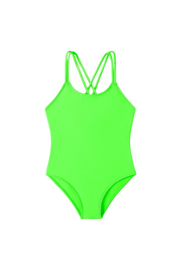 Girls Solid Color Sleeveless Rash Guard One Piece Swimsuit Skirt UPF 50+ Beach Pool Summer Size:8-9 Years