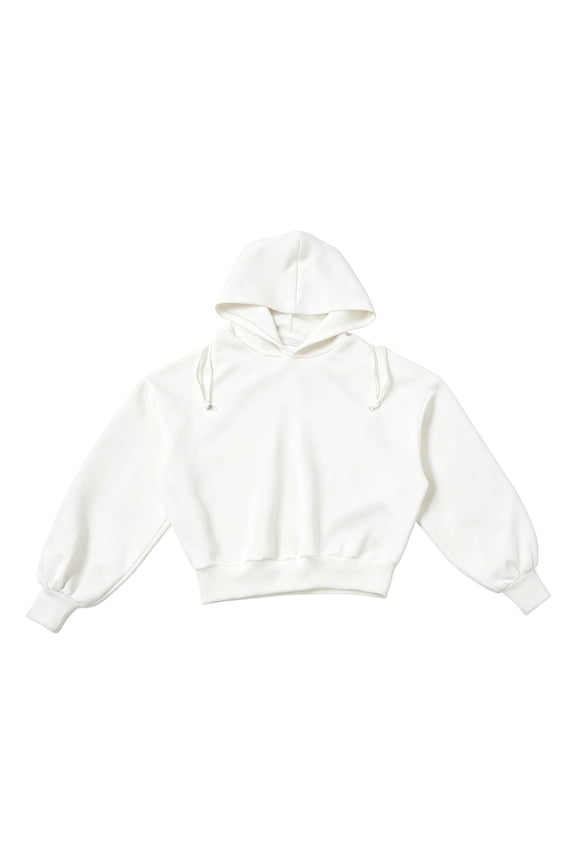 lnmuld Girls Solid Cropped Hoodie Bubble Long Sleeve Pullover Casual Sweatshirt Size:2-3 Years