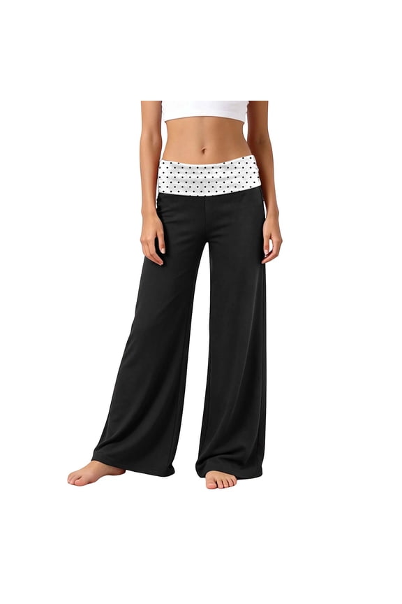 lnmuld Girls Solid Polka Dot Fold Over Waist Wide Leg Yoga Pants Soft Stretch Casual Loungewear Trousers Size:5-6 Years