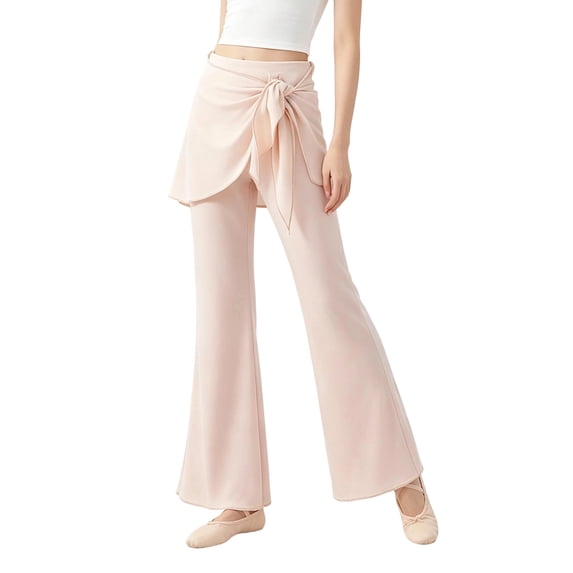 lnmuld Girls' Solid Polyester Skirted Flare Pants with Ruffle Skirt Overlay Pink,13-14 Years