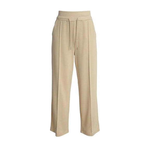 lnmuld Girls' Solid Polyester Wide Leg Sweatpants with Drawstring Elastic Waist Beige,11-12 Years