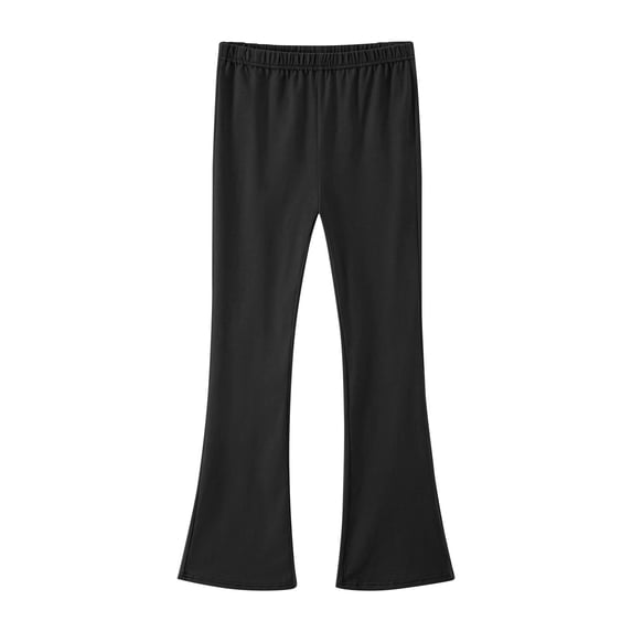 lnmuld Girls Solid Stretch Knit Flare Leggings Wide Shirred Elastic Comfort Waist Slim Bootcut Layering Casual Trousers Color:Black,Size:8-10 Years