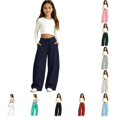 thumbnail image 1 of lnmuld Girls Solid Wide Leg Sweatpants Soft Casual Drawstring Loose Trousers with Pockets Navy,10-11 Years, 1 of 6