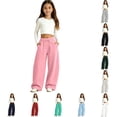 thumbnail image 1 of lnmuld Girls Solid Wide Leg Sweatpants Soft Loose Casual Trousers with Side Pockets Pink,14-15 Years, 1 of 4