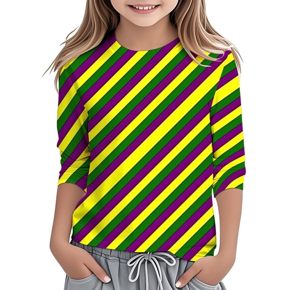 lnmuld Girls Cute Summer Tops Carnival Print Split Sleeve Round Neck Loose Fit Casual Tee Top for Kids Playful Comfortable Childrens Shirt Color:Yellow,Size:8-9 Years