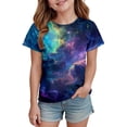 thumbnail image 1 of lnmuld Girls Summer Tops Celestial Star Print Short Sleeve Round Neck T-Shirt Casual Everyday Play Tee for Young Girls Size:6-7 Years, 1 of 3