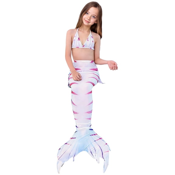 lnmuld Girls Swimsuit Sparkly Tail Swimsuit Set with Top for Beach Pool and Water Activities Size:8-9 Years