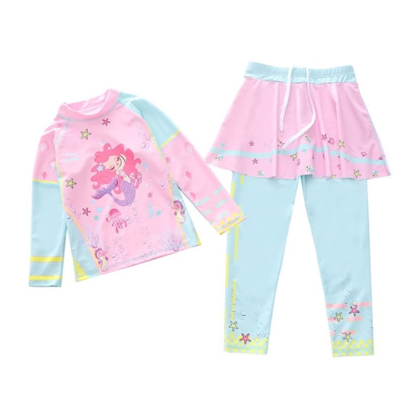 lnmuld Girls Swimsuit Stylish Girls Two Piece Swim Set with Adorable Cartoon Design for Sun Bathing Activities Size:10-11 Years