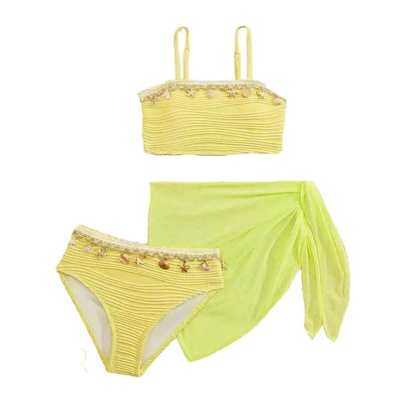 lnmuld Girls Swimsuit Stylish Solid Color Two Piece Bikini Swimsuit Set with Tankini Top and Swim Shorts for Teenage Girls Youth Size:10-11 Years