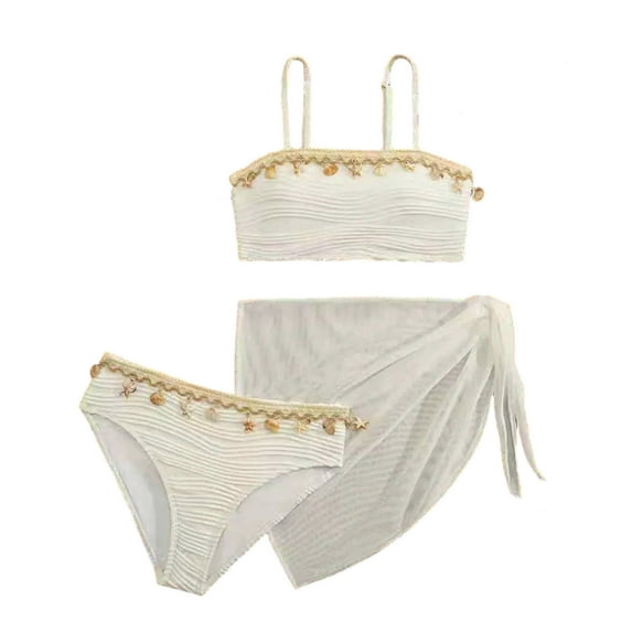 lnmuld Girls Swimsuit Stylish Solid Color Two Piece Bikini Swimsuit Set with Tankini Top and Swim Shorts for Teenage Girls Youth Size:8-9 Years