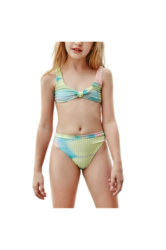 Girls Swimsuit Stylish Two Piece Tie Dye Bikini Set for Girls Printed Swimsuit Cute Holiday Beachwear Comfortable Bathing Suit Size:130
