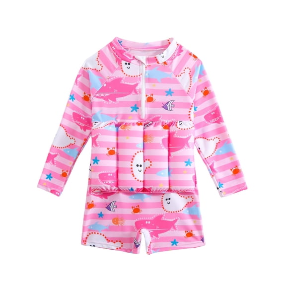 lnmuld Girls Long Sleeve UPF 50+ Rash Guard Swimsuit - Flotation Aid Safe for Beach Swimming Surfing Color:Pink,Size:7-8 Years