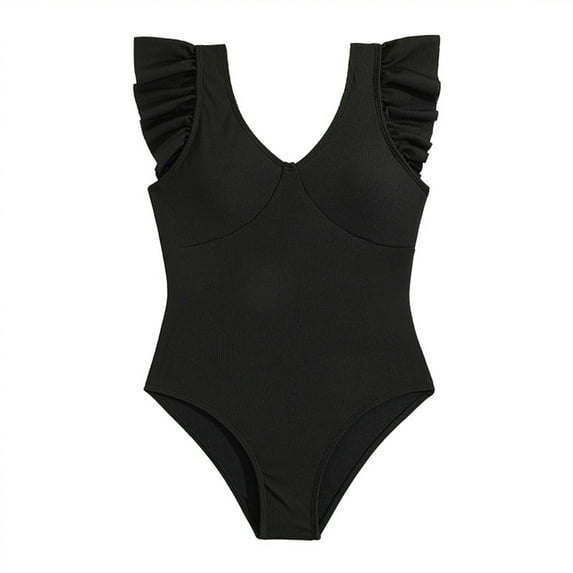 lnmuld Girls Swimsuit with Ruffle Detail Deep V Neck Design for Kids Size:8-10 Years