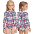 thumbnail image 1 of lnmuld Girls Swimsuits Long Sleeve Round Neck Swimsuit Front Cashion Sun Beachwear for Young Ladies Size:5-6 Years, 1 of 6