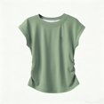 thumbnail image 1 of lnmuld Girls' T-Shirt Solid Black Ruched Side Cap Sleeve Crew Neck Top Size:7-8 Years, 1 of 5