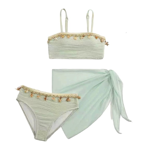 lnmuld Girls Youth 3 Piece Solid Color Bikini Tankini Top Swim Shorts Beach Pool Size:7-8 Years