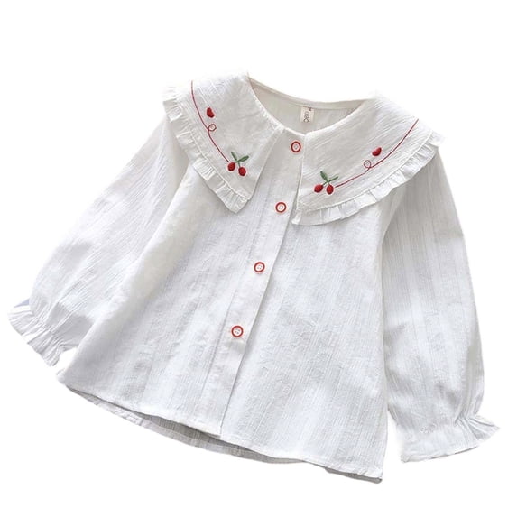 lnmuld Girls Tops Elegant Girls Long Sleeve Party Blouse Ruffled Button Down Shirt for School Size:3-4 Years