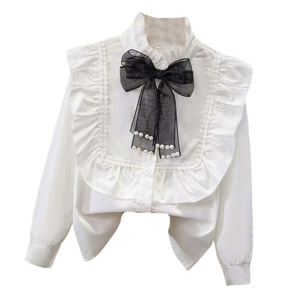 lnmuld Girls Tops Elegant Girls Long Sleeve Party Blouse with Ruffled Detail and Button Down Design for School Events Size:13-14 Years