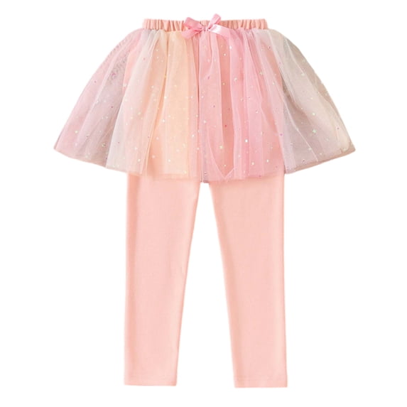 lnmuld Girls Tutu Leggings Soft Gradient Mesh Skirt Pants with Bow Decor Casual Outfit 5-6 Years