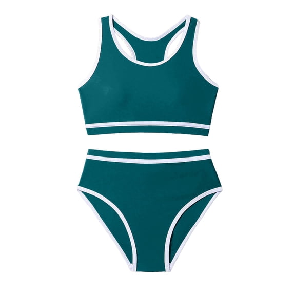 lnmuld Girls' Two Piece High Waisted Bikini Set Swimwear UPF 50+ Beach Pool Summer Size:L