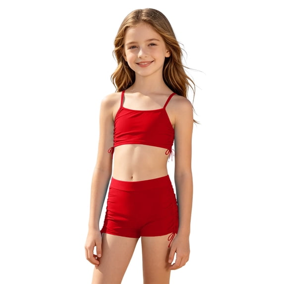 lnmuld Girls Two Piece Swimsuit with Ruched Drawstring Summer Beach Pool Size:13-14 Years