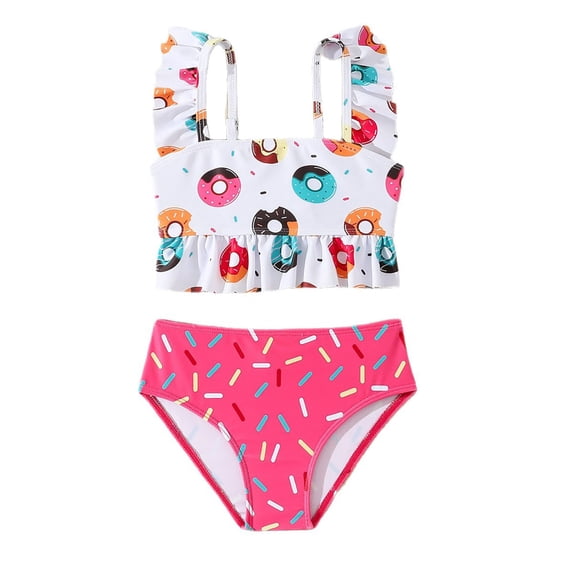 lnmuld Girls Two Piece Swimsuits Sun Protective Rash Guard Bikini Set with High Waist Bottoms for Beach Swimming Color:White,Size:4-5 Years