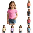 thumbnail image 1 of lnmuld Girls Wavy Trim Ribbed Short Sleeve T Shirt Back to School Cute Casual Summer Basic Top 1-2 Years,Pink, 1 of 7