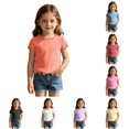 thumbnail image 1 of lnmuld Girls Wavy Trim Ribbed Short Sleeve T Shirt Back to School Cute Casual Summer Basic Top 9-10 Years,Orange, 1 of 7