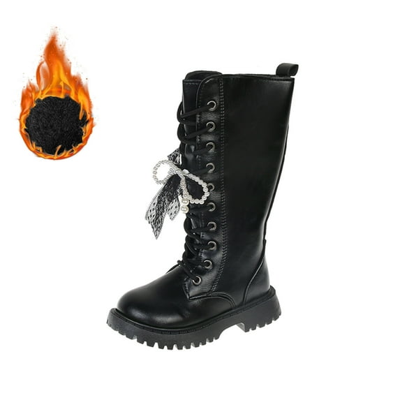 lnmuld Girls Winter Boots Solid Color Stylish Autumn Girls Casual Boots Flat Thick Sole Non Walking Footwear Durable PU Leather Upper Comfortable Design Size:4-4.5 Years