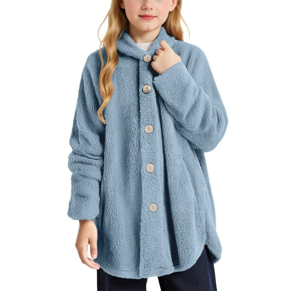 lnmuld Girls Winter Coat Girls Jacket Solid Color Cozy Winter Outerwear with Pockets Warm Hooded Coat for Kids Size:13-14 Years