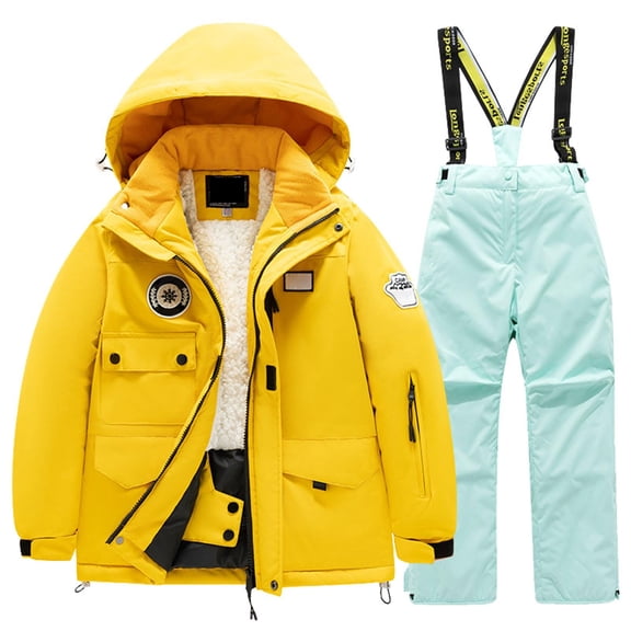 lnmuld Girls Winter Solid Color Ski Suit Jacket and Pants Set Windproof Snowboarding Outfit Warm Unisex Snowsuit for Kids Size:10-12 Years