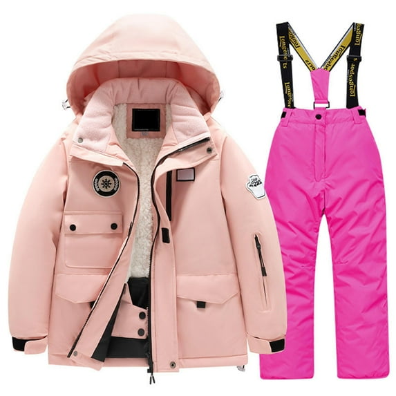 lnmuld Girls Winter Solid Color Ski Suit -Lined Windproof Snowboarding Outfit Warm Thermal Snowsuit for Kids Unisex Size:10-12 Years