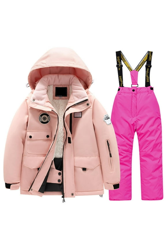 Girls Winter Solid Color Ski Suit -Lined Windproof Snowboarding Outfit Warm Thermal Snowsuit for Kids Unisex Size:10-12 Years