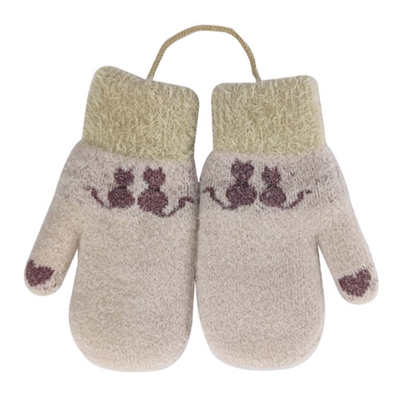 lnmuld Gloves Winter Kids Winter Soft Knitted Mittens Adorable Cat Design Detachable Lanyard for Outdoor Play Cold Weather Size:4-7 Years