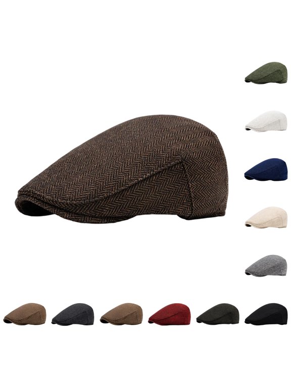 lnmuld Herringbone Newsboy Cap Wool Blend Flat Cap Ivy Hat for Men Size:One Size