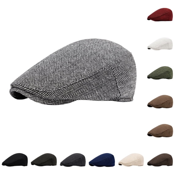 lnmuld Herringbone Newsboy Cap Wool Blend Flat Cap Ivy Hat for Men Size:One Size