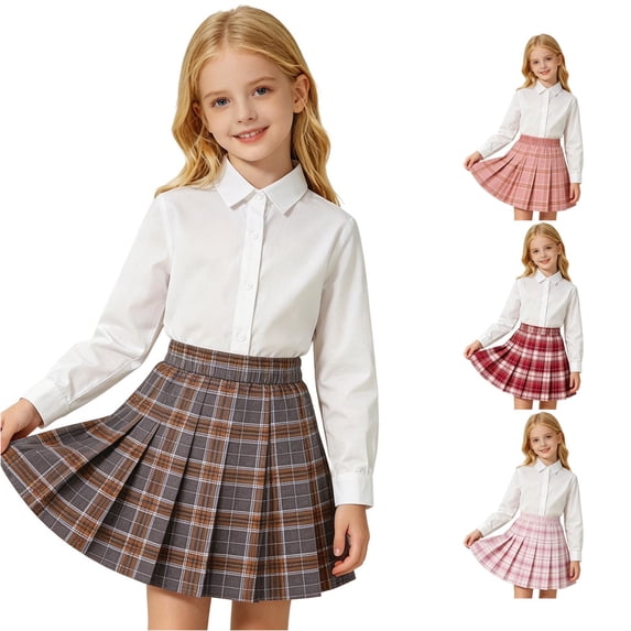 lnmuld High Waist Plaid Pleated School Uniform Skirt Casual A Line Skirt Grey,9-10 Years