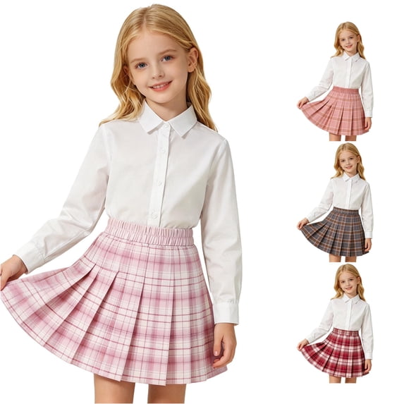 lnmuld High Waist Plaid Pleated School Uniform Skirt Casual A Line Skirt Light Pink,11-12 Years