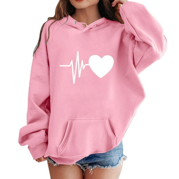 lnmuld Hoodies for Teens Girls Fashion Casual Printed Long Sleeve Hoodie Top Soft Solid Color Comfortable Pullover Sweatshirt for Kids Youth Stylish Outerwear,Girls Hoodies Size:4-5 Years