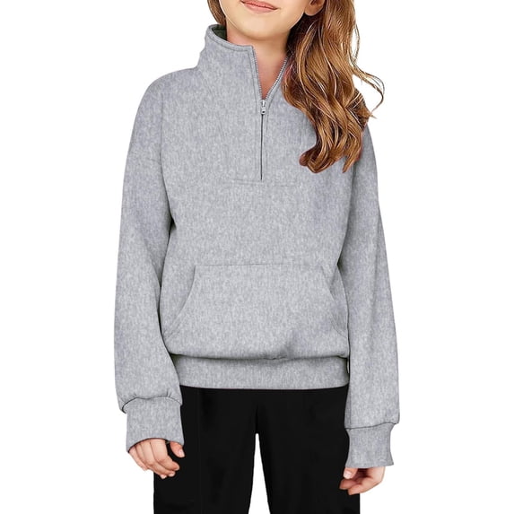 lnmuld Hoodies for Solid Color Girls Half Zip Sweatshirt Quarter Zip Pullover Sweatshirts with Pocket Hoodie Sweater Fall Clothes for Girls Size:7-8 Years