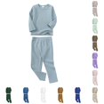 thumbnail image 1 of lnmuld Kids 2 Piece Pajama Set Solid Crew Neck Long‑Sleeve Pullover Top with Elastic Waist Long Pants Sleepwear Loungewear Outfit Light Blue,6-7 Years, 1 of 3