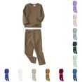 thumbnail image 1 of lnmuld Kids 2 Piece Pajama Set Solid Crew Neck Long‑Sleeve Pullover Top with Elastic Waist Long Pants Sleepwear Loungewear Outfit Brown,6-7 Years, 1 of 9