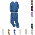 thumbnail image 1 of lnmuld Kids 2 Piece Pajama Set Solid Crew Neck Long‑Sleeve Pullover Top with Elastic Waist Long Pants Sleepwear Loungewear Outfit Navy,3-4 Years, 1 of 3