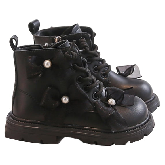 lnmuld Kids Boots Stylish Warm Winter Ankle Boots for Girls with Decorative Bow Cute Casual Fashion Footwear for Toddler and Big Kids Size:5.5-6 Years