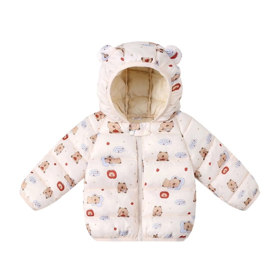 lnmuld Kids Cartoon Bear Print Puffer Jacket 3D Ear Hooded Zip Up Warm Winter Outerwear for Boys and Girls Size:12-18 Months