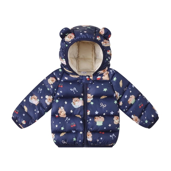 lnmuld Kids Cartoon Bear Print Puffer Jacket 3D Ear Hooded Zip Up Warm Winter Outerwear for Boys and Girls Size:6-12 Months