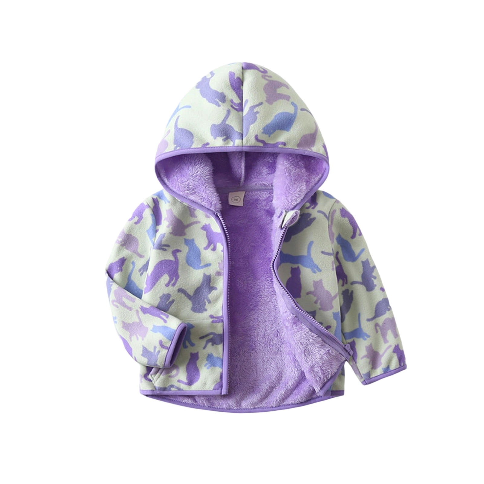 lnmuld Kids Cat Silhouette Allâ Over Print Hooded Jacket with Plush ...