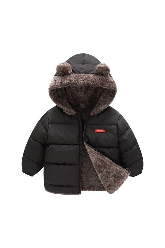 Kids Coats Adorable Bear Ears Hooded Reversible Jacket for Toddler Girls Windproof Thickened Winter Outwear with Secure Pocket Solid Color Size:12-18 Months