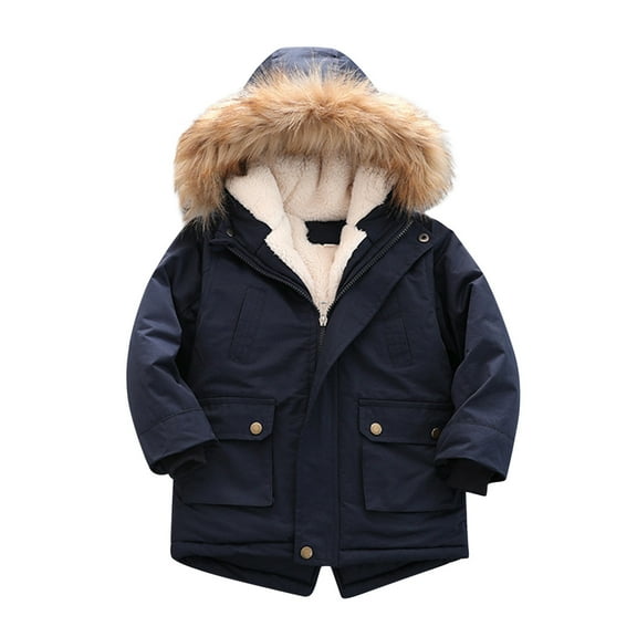 lnmuld Kids Coats Boys Quilted Jacket Lined Hooded Outerwear Thick Winter Coat for Kids Solid Color Size:5-6 Years